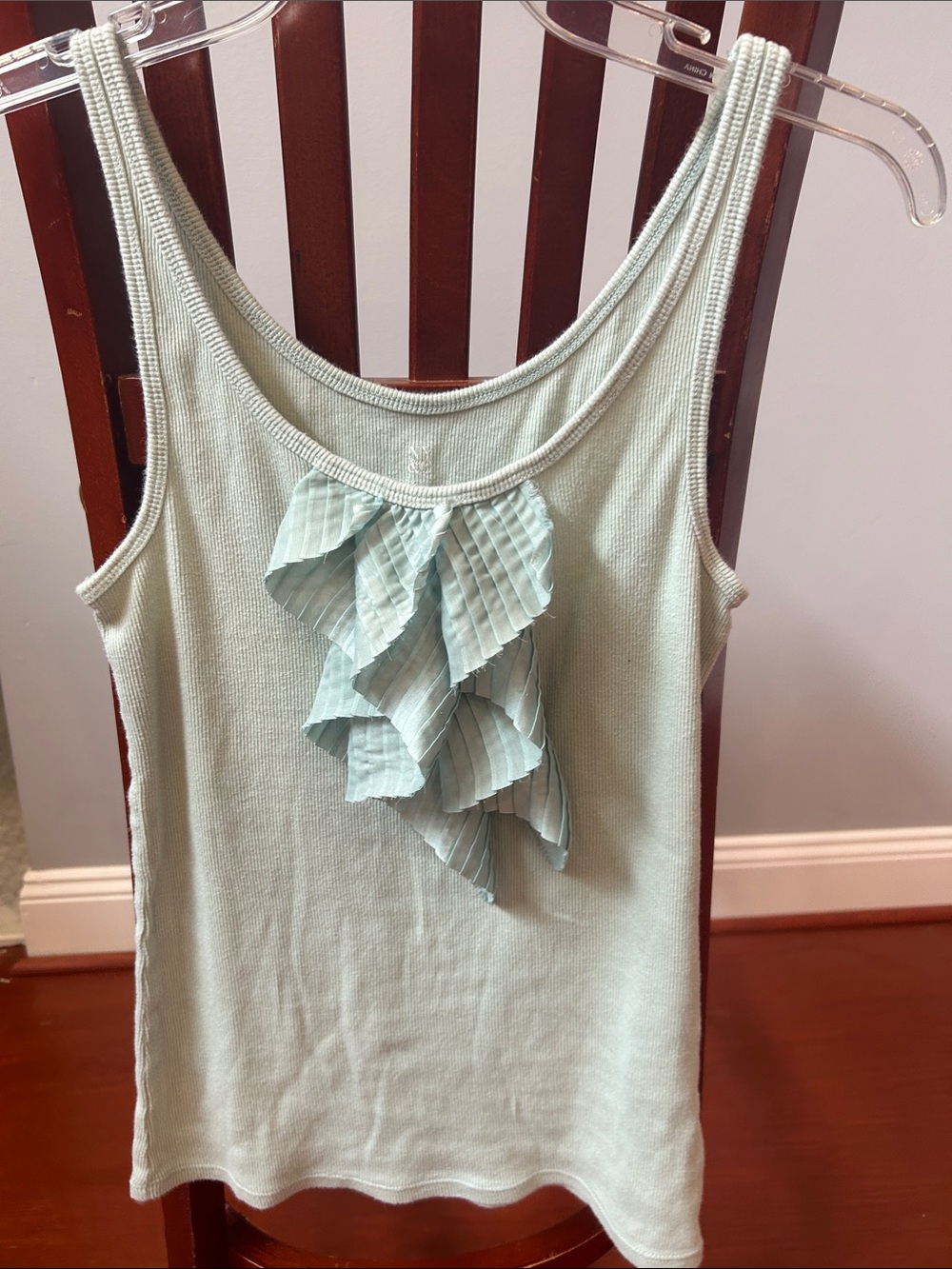 New York & Company Mint Ruffle Front Tank